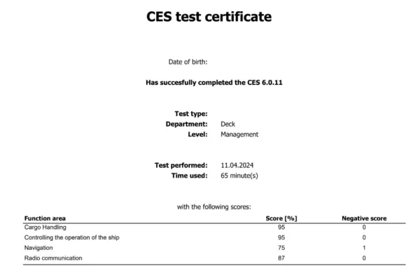ces test certificate