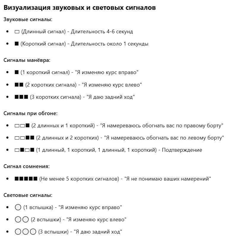 звуковые и световые сигналы согласно МППСС. Правило 34 COLREG